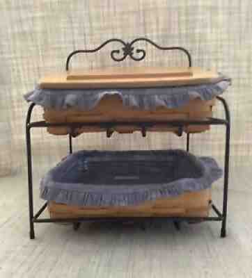 Longaberger Wrought Iron Paper Tray Stand w/ 2 Baskets