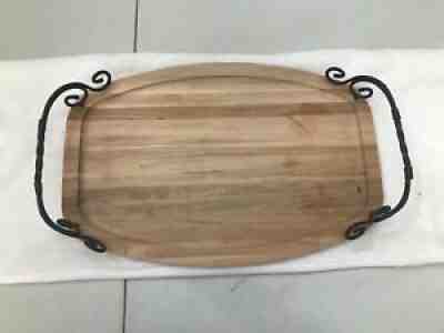 RARE FIND LONGABERGER WOODCRAFTS BUTCHER BLOCK DESIGN HANDLED TRAY