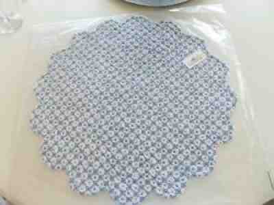 Longaberger Homestead Round Earth & Sky Quilted Placemats Set of 4 - Blue & WHT