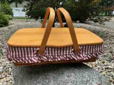 Longaberger Basket Casserole Carrier Wood Top, Cloth Lining, Red 18