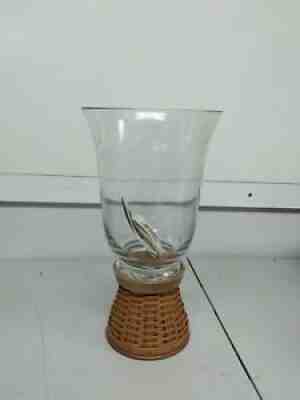 Longaberger 2005 Woven Pedestal Base & Etched Glass Hurricane Vase 90091