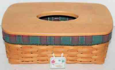 Longaberger Long Tissue Box Basket Lid Protector Plaid Liner Tie-On 2001 Retired