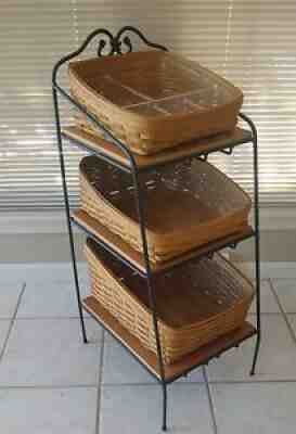 Longaberger Wrought Iron Large Basket Bin Organizer 3 Tier Floor Stand w Shelves