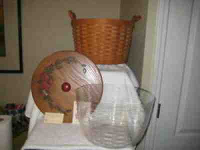 Longaberger Basket 1994 Large Wild Flower Leather Handles with Protector & Lid