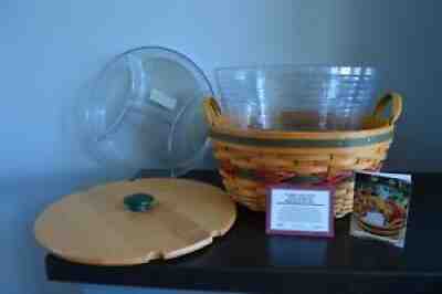 Longaberger 1999 Pinecone Basket with Woodcrafts Lid and 2 Layer Protector