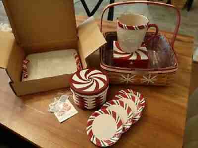 Longaberger 2009 Christmas Snowflake & Peppermint Collection Baskets mug plate+