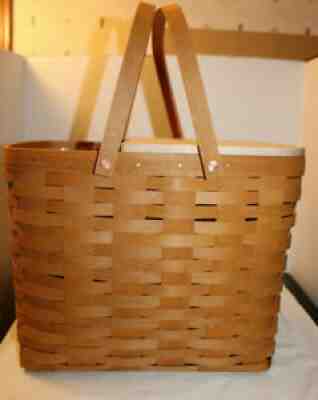 LONGABERGER WINE & CHEESE BASKET, BUTCHER BLOCK TOP, 2 PROTECTORS, 2014, RISER