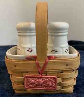 Longaberger Heritage Red SALT & PEPPER SHAKERS Basket, Protectors, Tie On