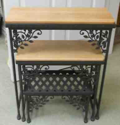 longaberger dogwood nested plant stands wood craft shelves Wrought Iron