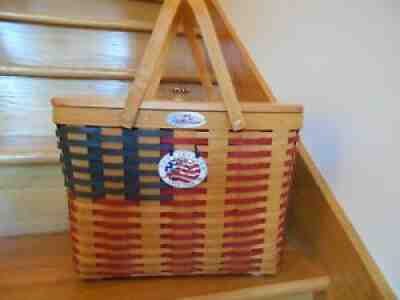 Longaberger Flag Magazine Basket Super Set Custom Lid C Club *shipping included*