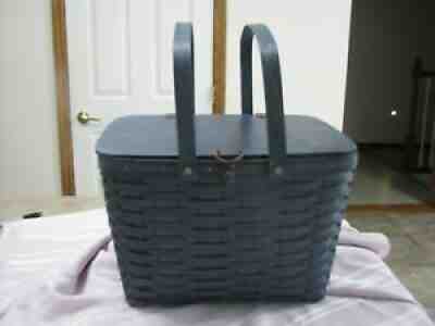 Longaberger Large Picnic Basket , Blue, Protector ,Wood Craft Riser 