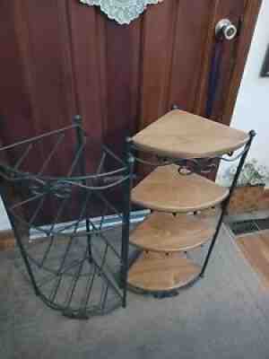 Longaberger 2 Wrought Iron Corner Stands With 4 Woodcraft Shelves 29â? Tall