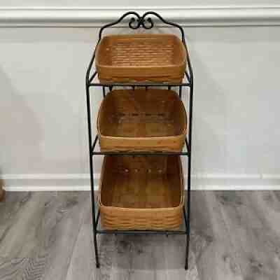 Longaberger Wrought Iron Basket Bin Organizer 3 Tier Floor Stand EUC