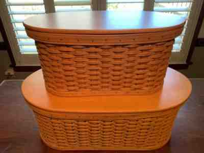 LONGABERGER LARGE & SMALL WORKLOAD BASKETS Protectors Wood Lids Excellent Cond.