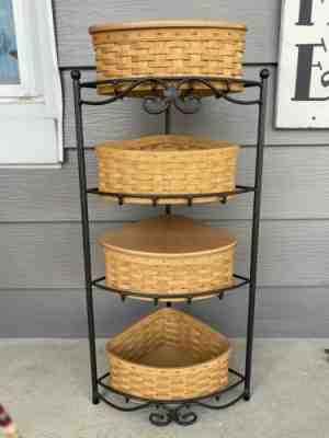 Longaberger Wrought Iron Corner Stand With 4 Baskets, 2 Liners, 2 Lids 29â? Tall