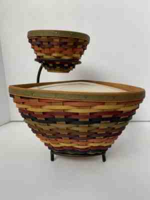 Longaberger Basket Set 2008 Fiesta Triangle Large And Small With 2 Bowls Stand