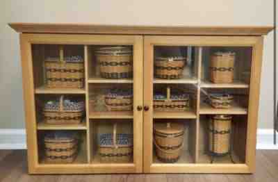 Longaberger Display Wall Cabinet & ALL 12 J.W. Collectors Club Mini Baskets