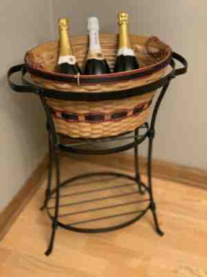 *AS-IS Longaberger Beverage Tub store Basket & Wrought Iron Drink Stand Combo Wood Lid