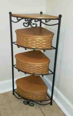 Longaberger Wrought Iron Corner Stand With 3 Baskets, 3 Lids, 1 Top Shelf 29â?