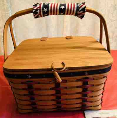 Longaberger 2003 Proudly American Small Picnic Basket & Riser outlets Star Tacks USA EUC