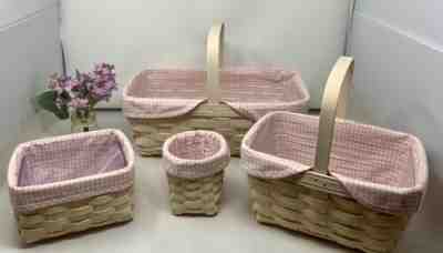 EUC Lot of 4 Matching Whitewashed Longaberger Basket Sets White Pink CLEAN!!