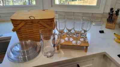 Longaberger Large Picnic Basket - Wood Lid, insert, small table, plates, glasses