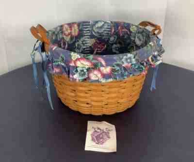 1994 Longaberger Wildflower Basket with Liner # 10111 Leather Handles Hostess