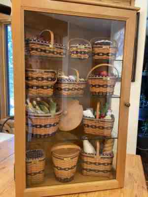 longaberger collectors club display case and j.w. miniatures baskets with food