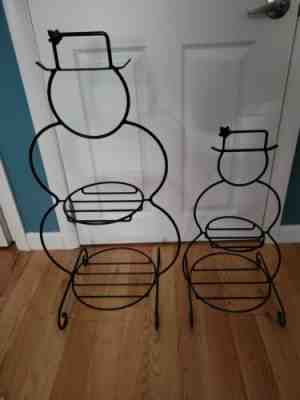 2 Vintage Longaberger Wrought Iron Small & Large Snowman No Basket