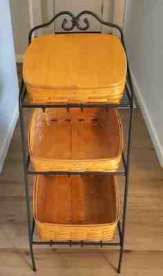 Longaberger Wrought Iron Basket Bin Organizer 3 Tier Floor Stand Inserts VIntage