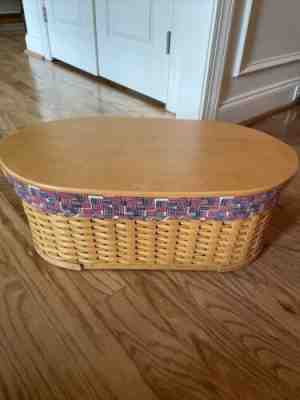 2002 LONGABERGER Large Workload Basket With Old Glory Liner, Protector And Lid