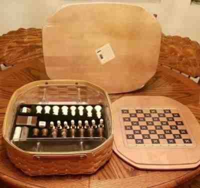 Longaberger All In One Game Basket combo Protectors game pieces 2 lids 1 W games
