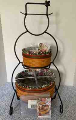 Longaberger ~ Wr. Iron Small Snowman w/ Frosty Baskets and Liners