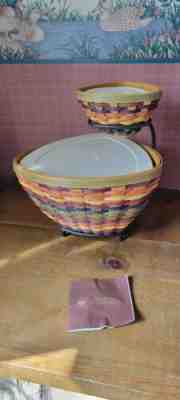 LONGABERGER 2008 FIESTA TRIANGLE BASKETS & WROUGHT IRON CHIP & DIP SET Combo