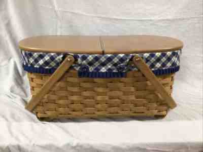 Longaberger 2004 Blue Ribbon Crafting Basket With Liner Protector Lid And Tray