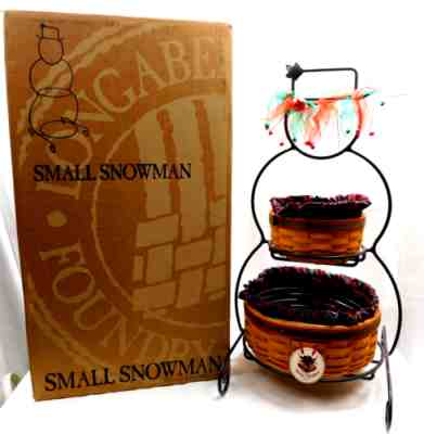 Longaberger Wrought Iron Small Snowman, Frosty Baskets, Liners, Tie On, Org Box