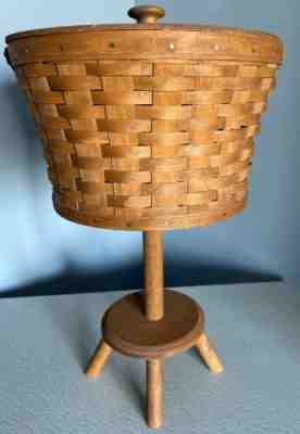 1986 Longaberger sewing basket with stand Basket is 13" diameter x 8 stands 23"