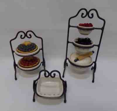 Longaberger Miniature Mixing Bowl Stand Pie Stand Wrought Iron with Food