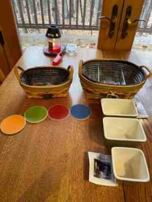 Lot of Two Longaberger Baskets, Four Coasters, Three Pieces of Pottery