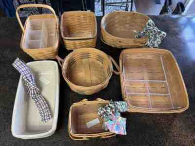 Lot of Vintage 7 1990â??s - 2000â??s Longaberger Baskets, Liners, & Garters