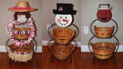 Longaberger LARGE Snowman Wrought Iron Baskets Stand w/ Interchangeable Seasons