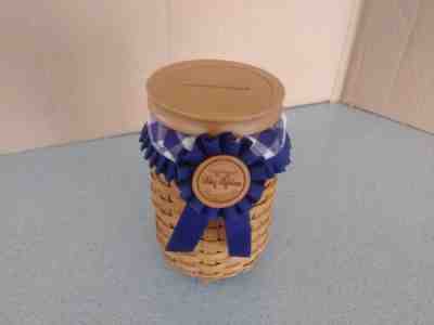 Longaberger Blue Ribbon Pride bank basket w/ liner, protector, tie-on & lid NEW