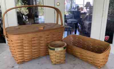 LONGABERGER Hostess Market / Picnic Basket w Hinged Lid 1992 + Envelope +Congrat