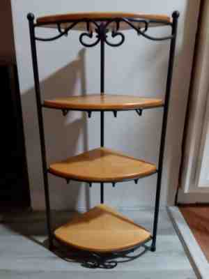 Longaberger wrought iron corner stand w/1 woodcraft shelf, & 3