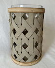 RARE Longaberger Large Grey/natural Hurricane Trellis Basket w/Glass Insert