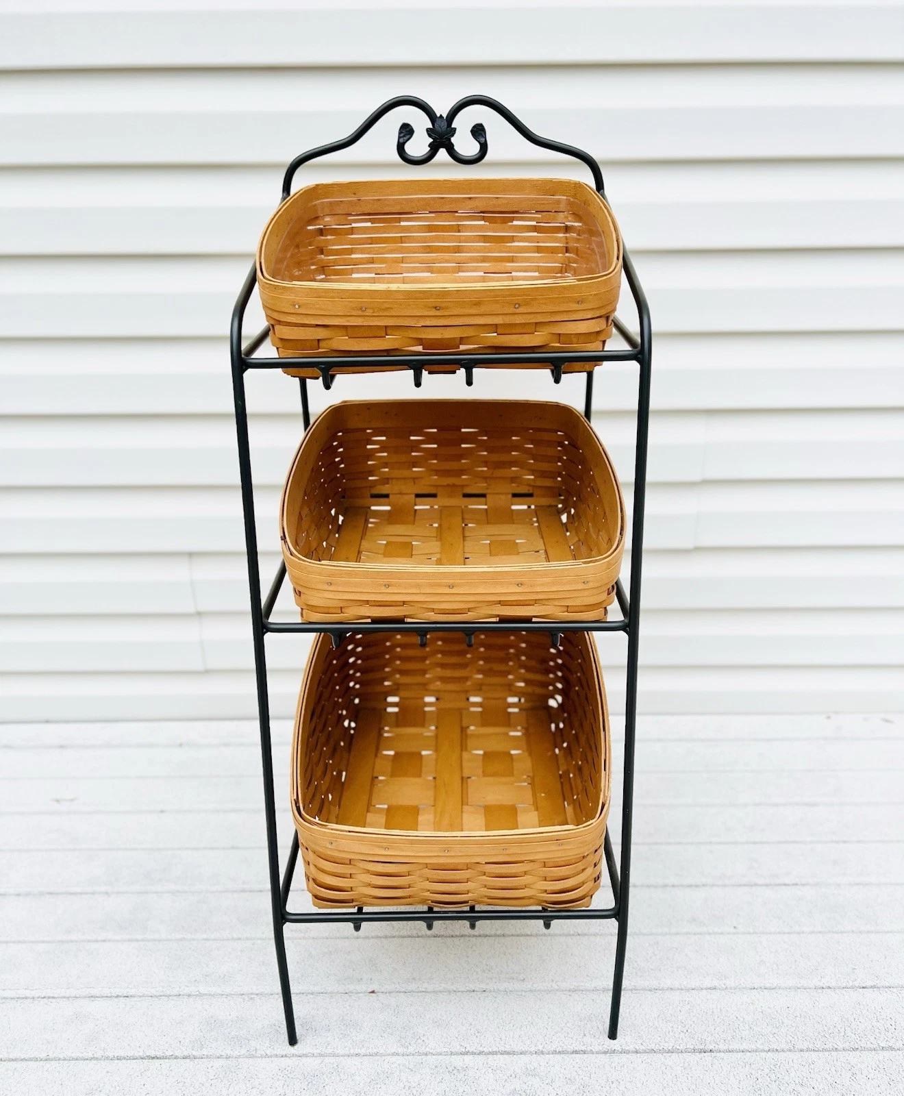 Longaberger Wrought Iron 3-tier Bin Basket Stand Stagger Shelf Rack 3 baskets