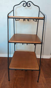 LONGABERGER Wrought Iron 3 TIER Bin Basket Organizer Stand Rack w/ Wood Shelves!