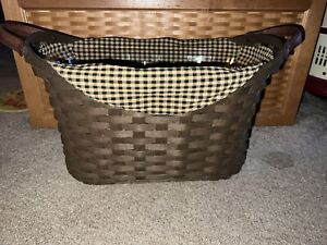 Longaberger Deep Brown Library Basket, Protector and Khaki Check Liner~EUC