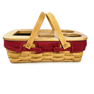 Longaberger Gathering Basket w/ Road Trip Lid, Plastic Divider Insert, Red Liner