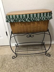 Longaberger Hope Chest Wrought Iron Stand, Basket, Liner, Protector & Wood Top